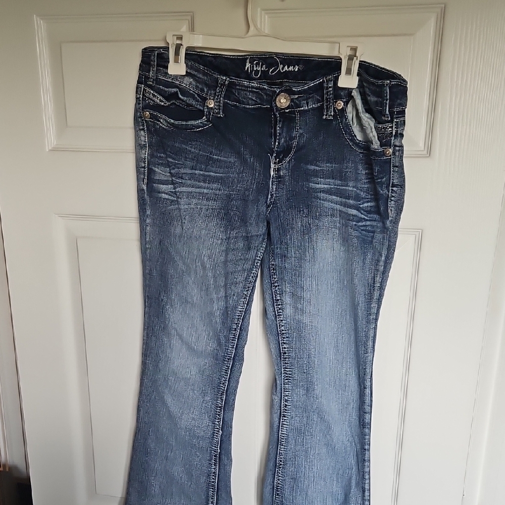 Blue Flare Wide Leg Jeans with Gradient Wash